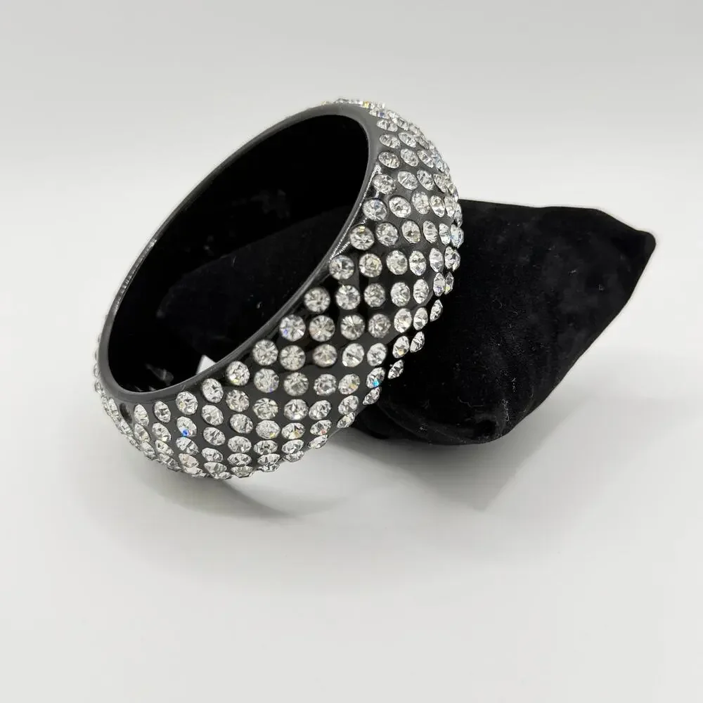 Wide Rhinestone Statement Bangle – Sparkly Multi‑Row Design (Size L)